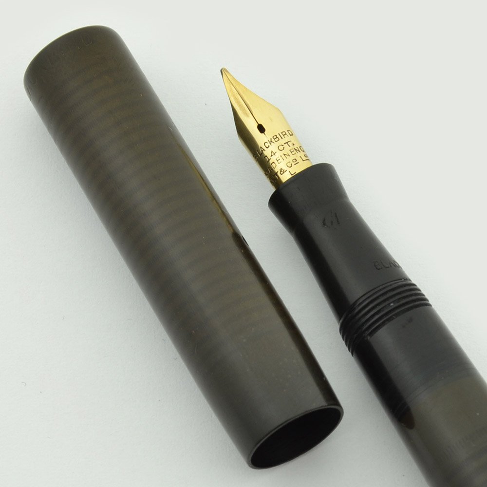 万年筆  FellowSHiP Black Bird 貴重 ☆32061 Mabie Todd (UK) Blackbird Self-Filler - BHR, 14k Medium Flex